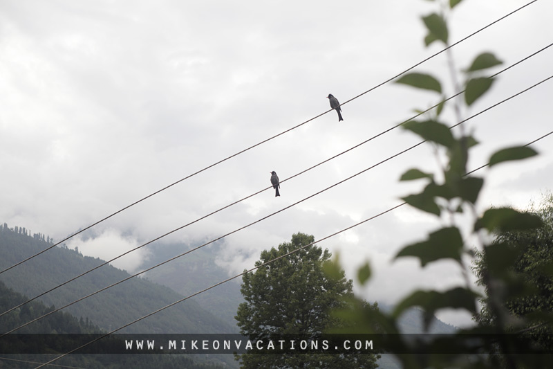 Foggy rainy weather in the Himalayas mountains covered by clouds
