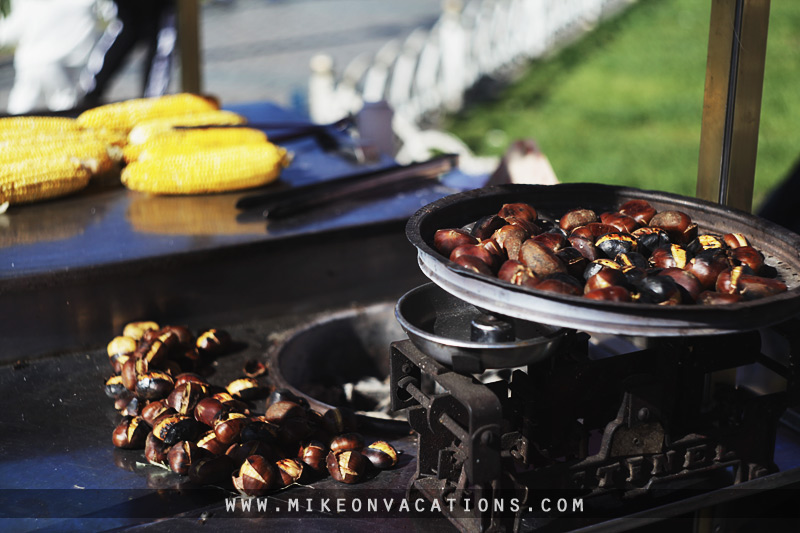 Trying roasted chestnuts on the streets of Istanbul Roasted chestnuts and corn street food in Istanbul, kid-friendly snacks