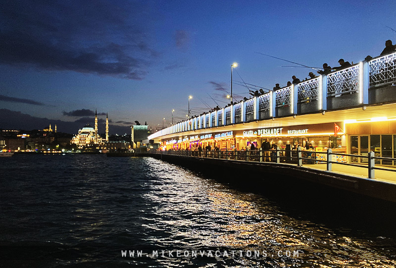 Watching fishermen on Galata Bridge in Istanbul Fishermen on Galata Bridge at sunset, Istanbul family travel