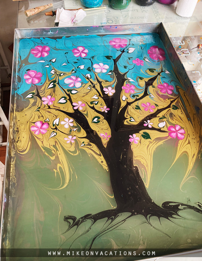 Trying traditional ebru painting in Istanbul Ebru water marbling art in Istanbul, creative activities for kids