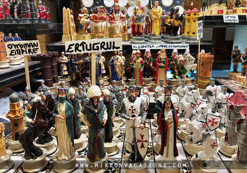 Discover creative chess sets at the Grand Bazaar with kids in Istanbul Grand Bazaar chess sets with warrior figurines, Istanbul family activities