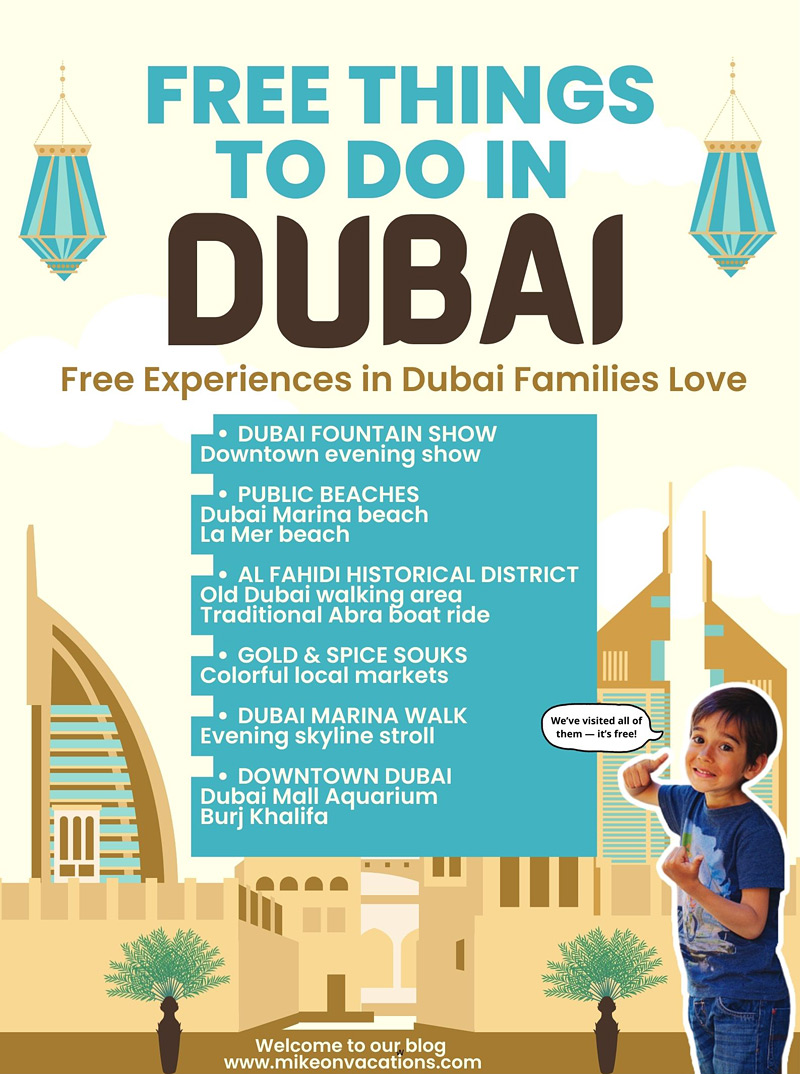 free things to do in Dubai infographic family travel budget