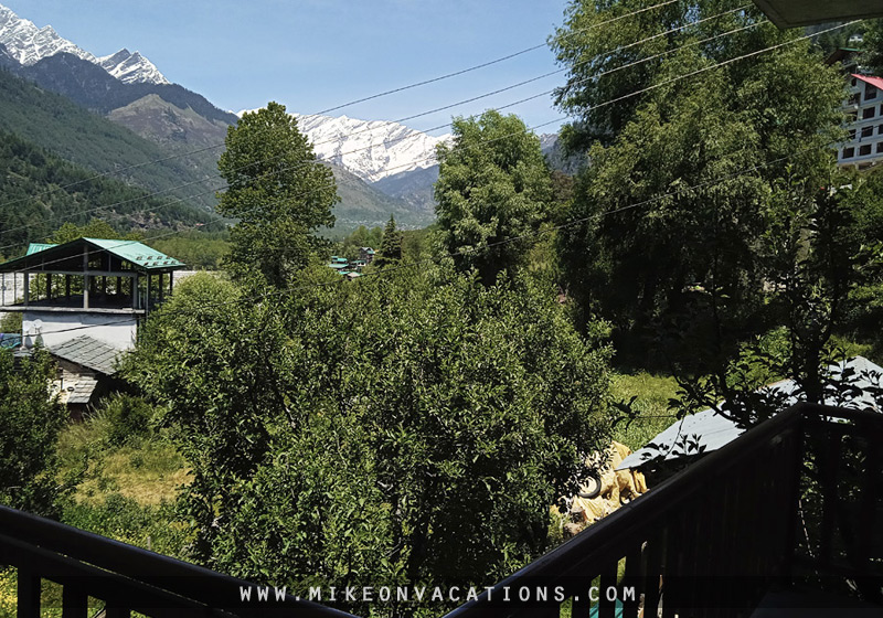 Himalayas mountain view from balcony Manali apartment