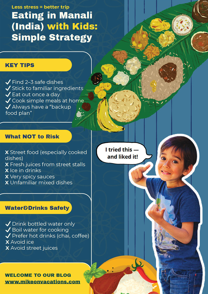 Manali food tips with kids India infographic safe eating strategy