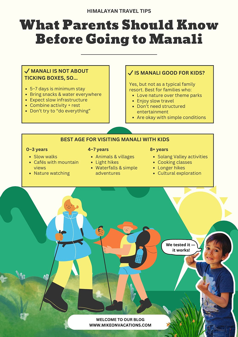 Manali travel tips with kids infographic what parents should know before visiting Manali
