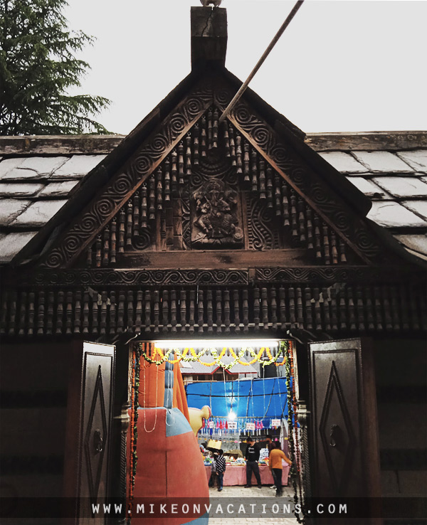 Wood carvings Himalayan temple architecture Manali details