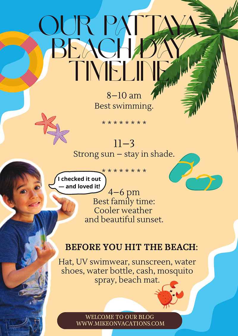 Pattaya beach day with kids: timeline and checklist Family beach day timeline and checklist for Pattaya vacation with kids
